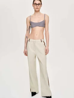 Bottoms-Source Unknown Leather-Trimmed Pants, Canvas