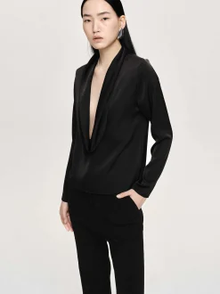 Clothing-Source Unknown Leiva Cowl-Back Blouse, Black