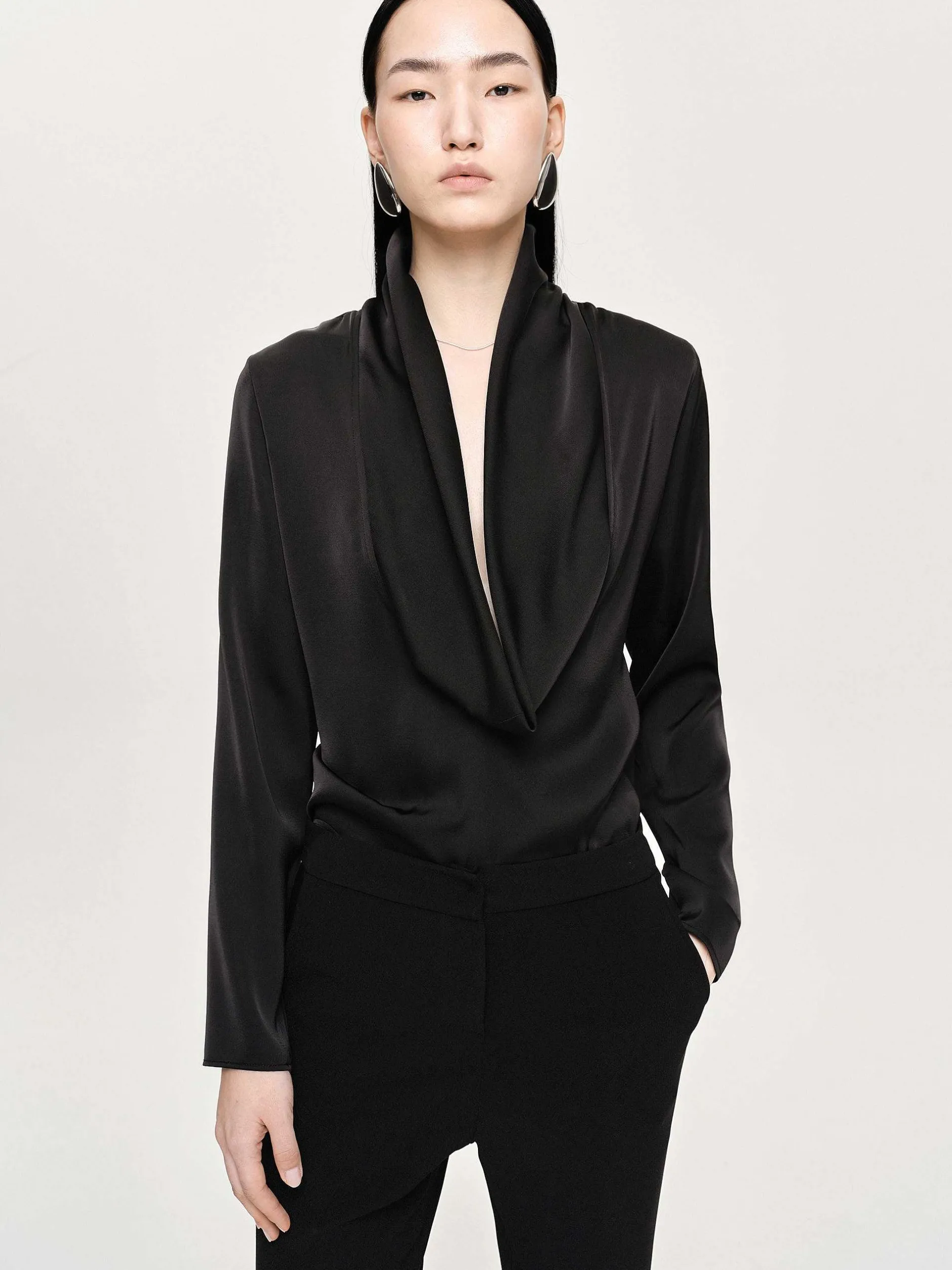 Clothing-Source Unknown Leiva Cowl-Back Blouse, Black