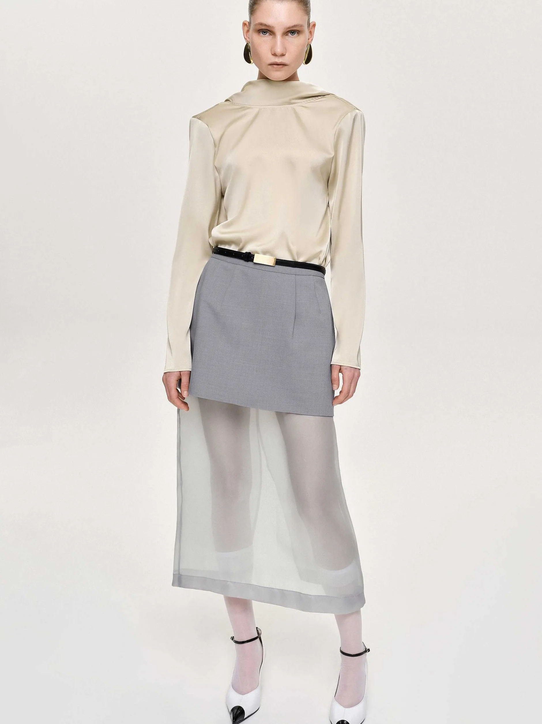 Tops-Source Unknown Leiva Cowl-Back Blouse, Parchment