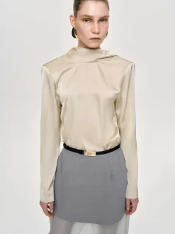 Tops-Source Unknown Leiva Cowl-Back Blouse, Parchment