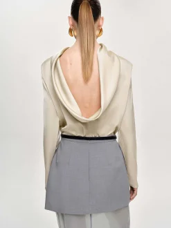 Tops-Source Unknown Leiva Cowl-Back Blouse, Parchment