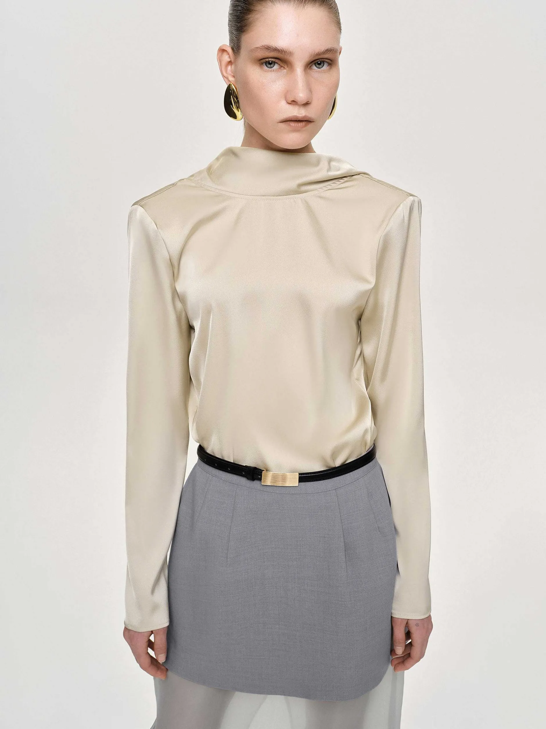 Clothing-Source Unknown Leiva Cowl-Back Blouse, Parchment
