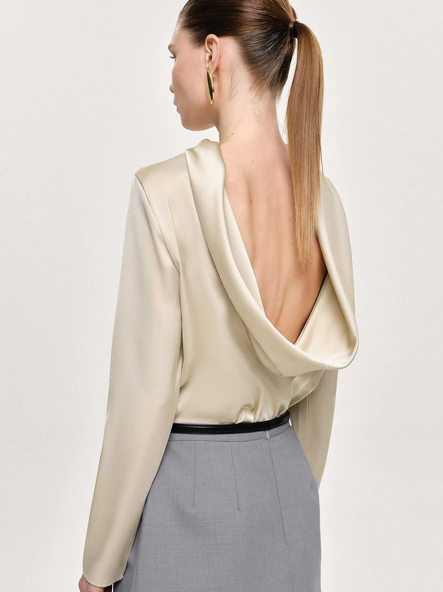 Clothing-Source Unknown Leiva Cowl-Back Blouse, Parchment