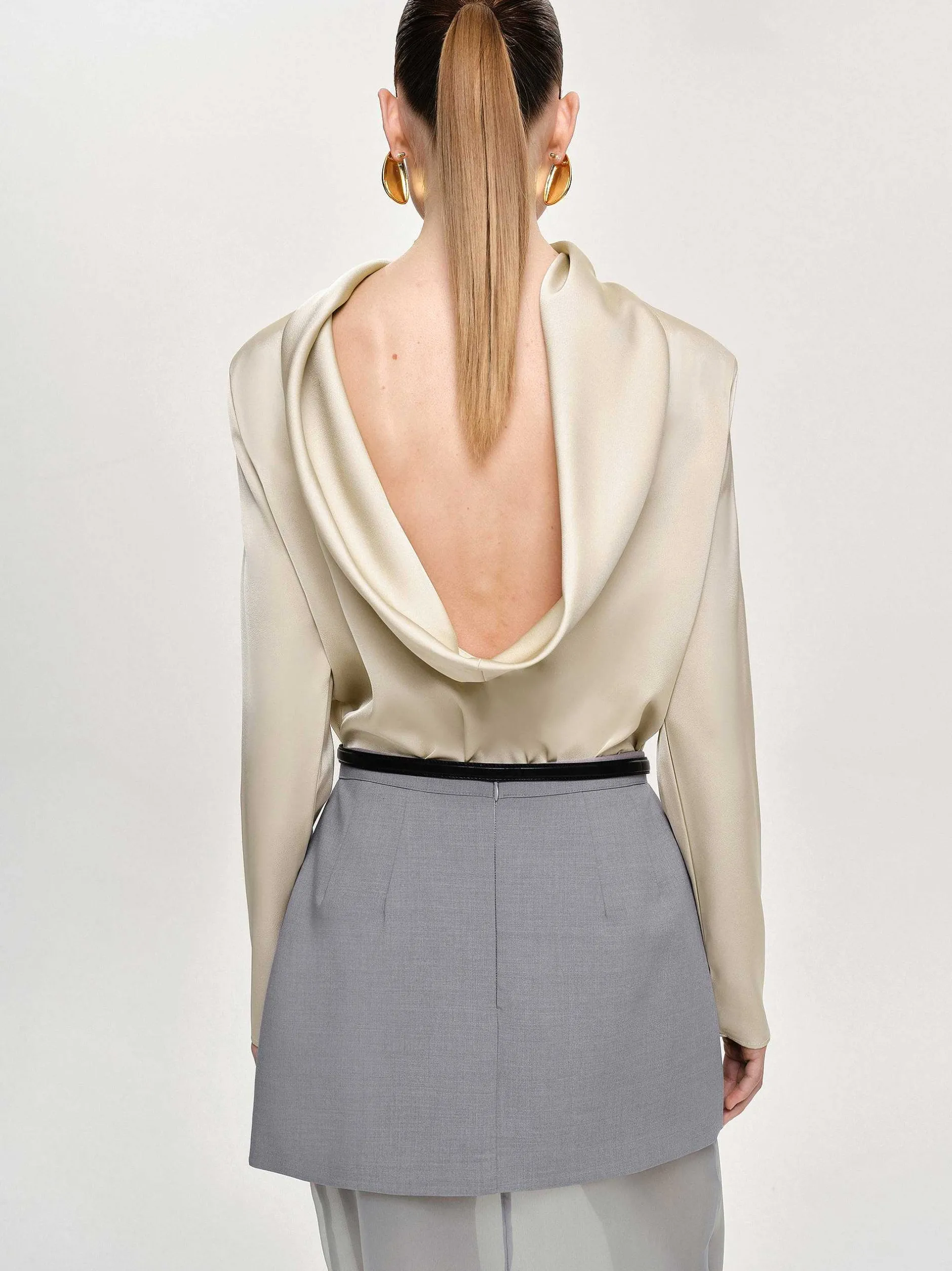 Clothing-Source Unknown Leiva Cowl-Back Blouse, Parchment