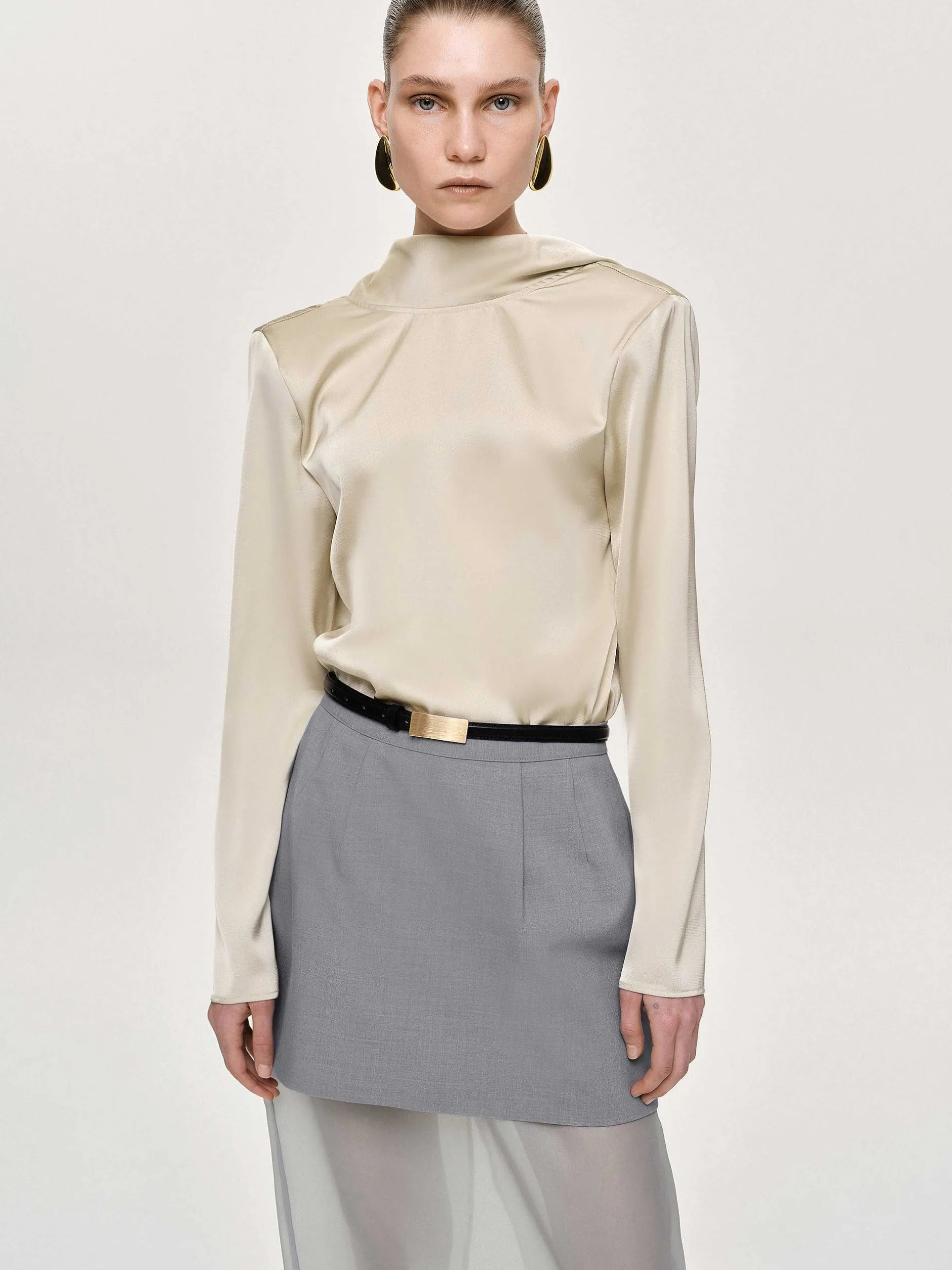 Clothing-Source Unknown Leiva Cowl-Back Blouse, Parchment