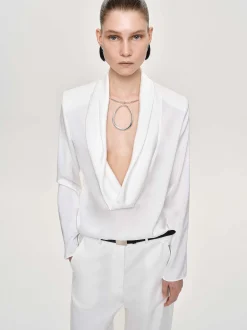 Tops-Source Unknown Leiva Cowl-Back Blouse, White