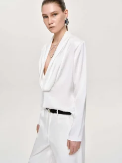 Tops-Source Unknown Leiva Cowl-Back Blouse, White