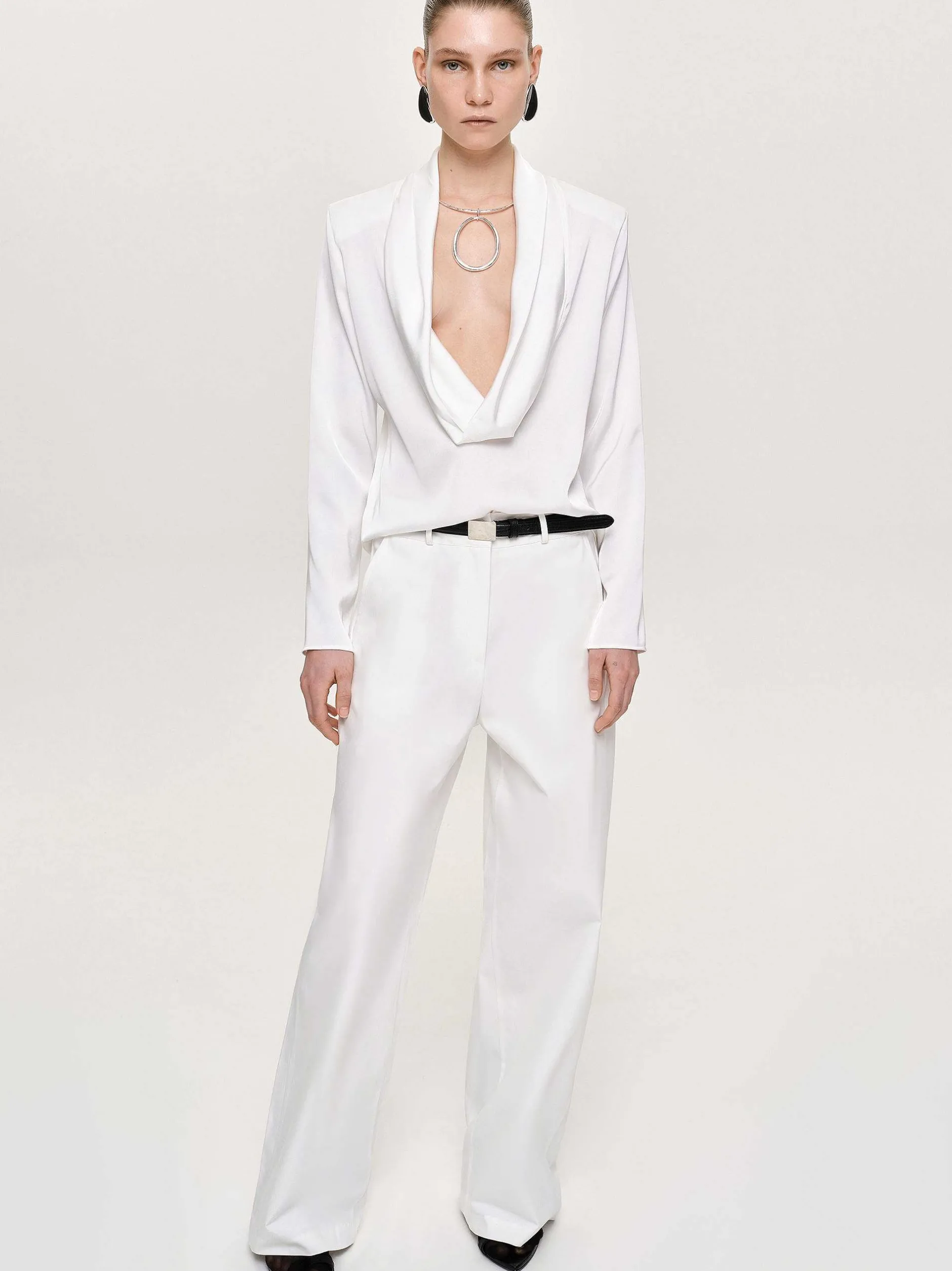 Tops-Source Unknown Leiva Cowl-Back Blouse, White