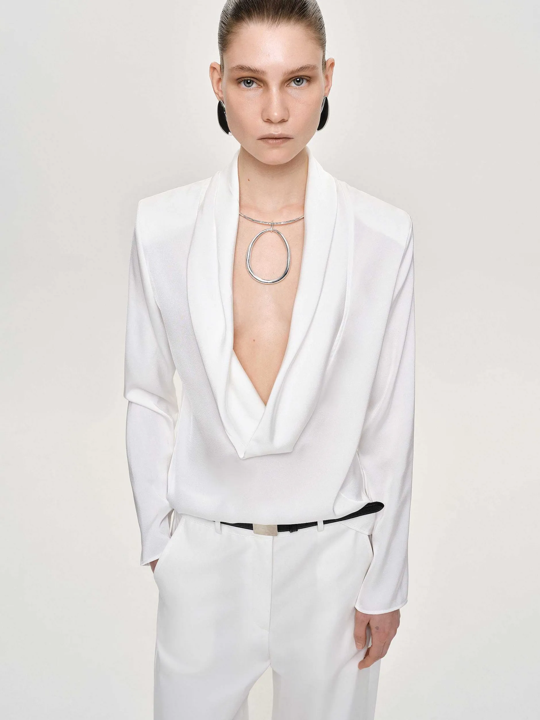 Clothing-Source Unknown Leiva Cowl-Back Blouse, White