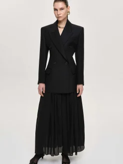 Outerwear-Source Unknown Leonara Double Breasted Cinch Blazer, Black