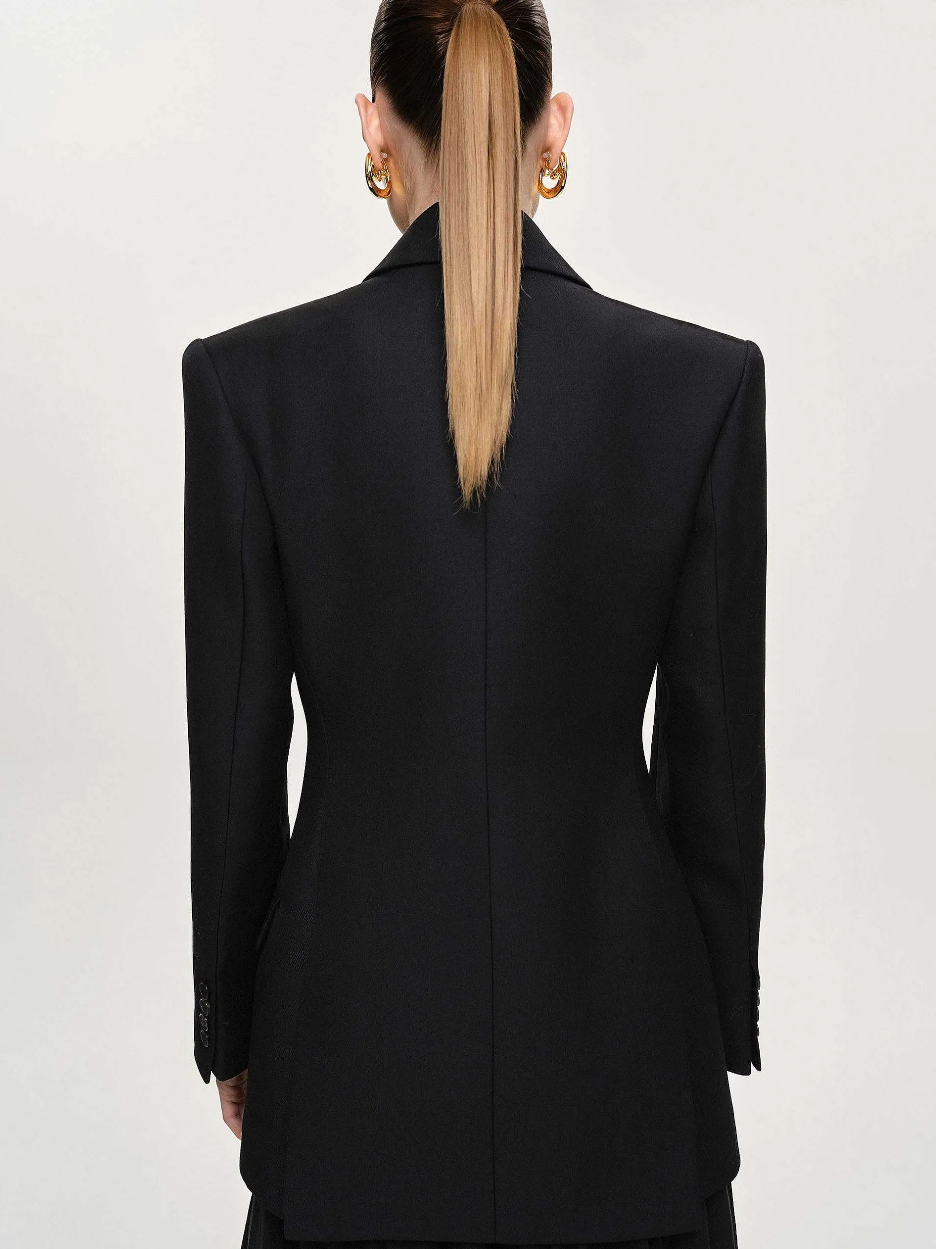 Outerwear-Source Unknown Leonara Double Breasted Cinch Blazer, Black