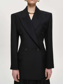 Outerwear-Source Unknown Leonara Double Breasted Cinch Blazer, Black