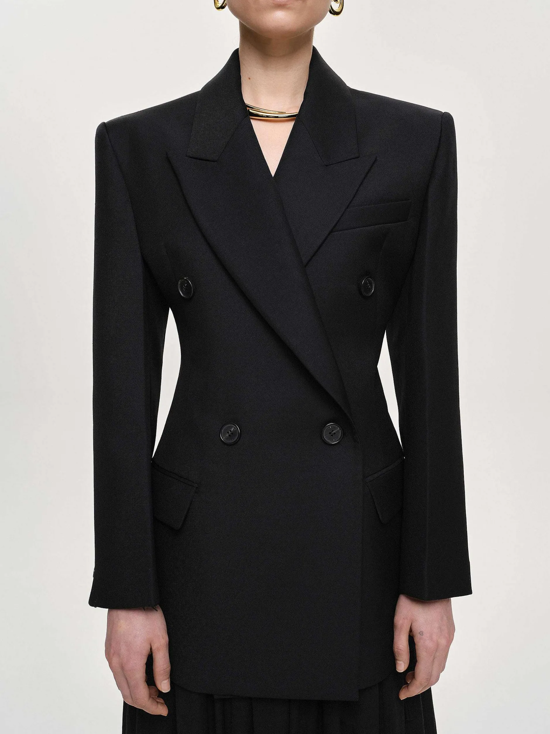 Outerwear-Source Unknown Leonara Double Breasted Cinch Blazer, Black