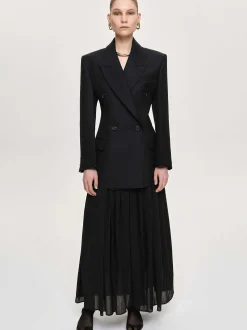 Outerwear-Source Unknown Leonara Double Breasted Cinch Blazer, Black