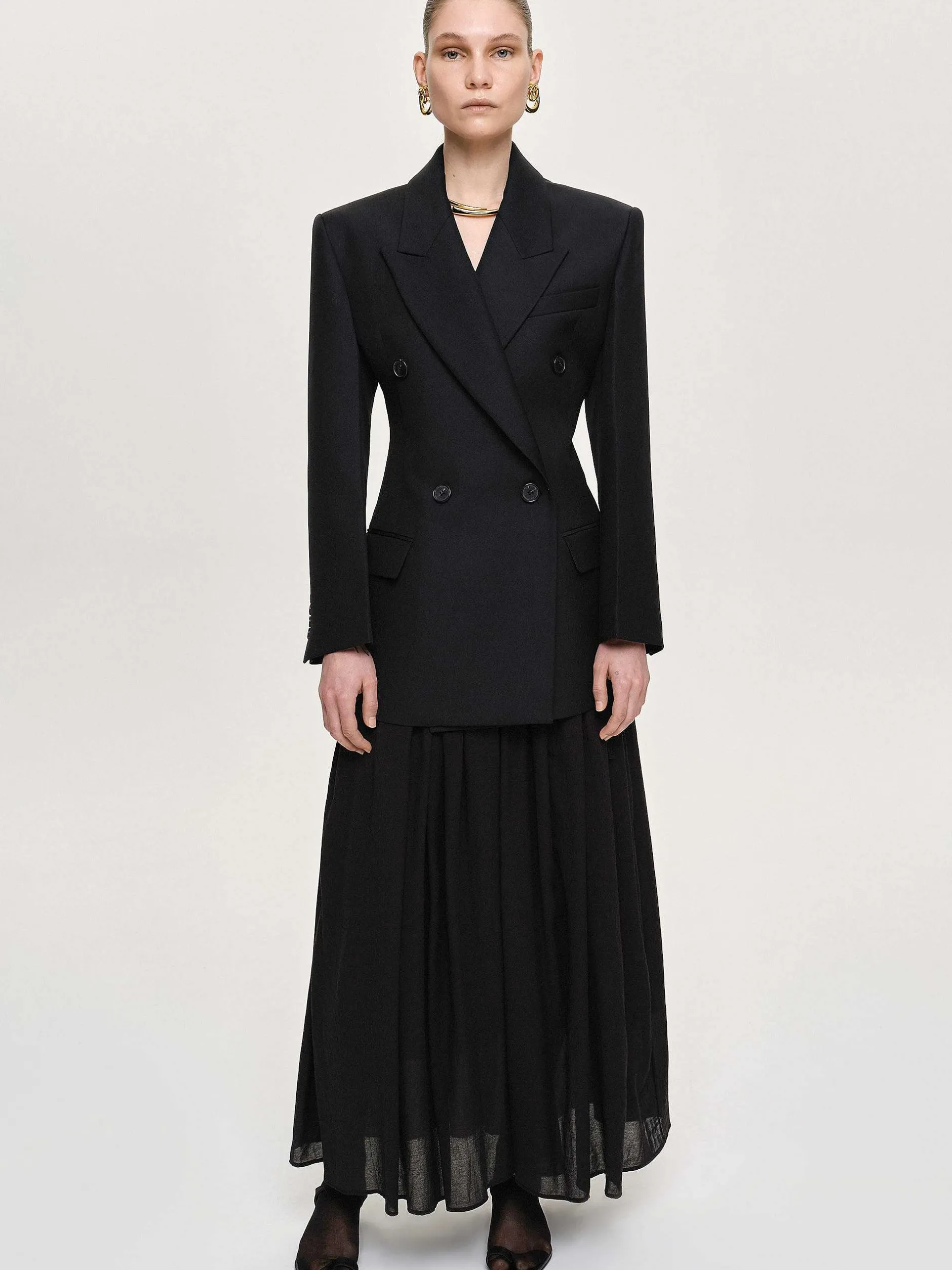 Outerwear-Source Unknown Leonara Double Breasted Cinch Blazer, Black