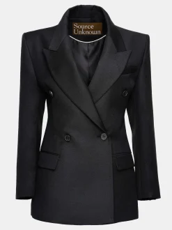 Outerwear-Source Unknown Leonara Double Breasted Cinch Blazer, Black