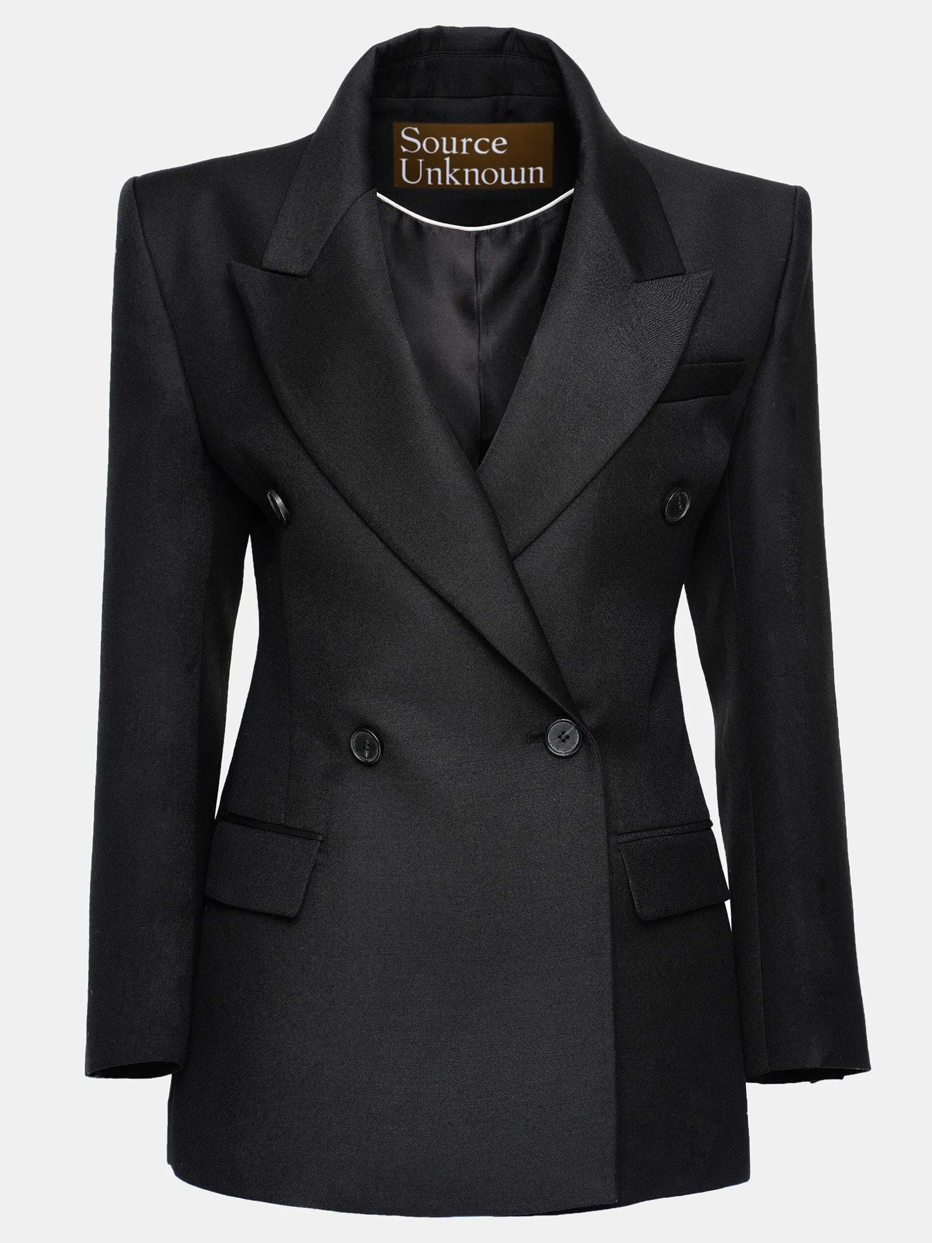 Outerwear-Source Unknown Leonara Double Breasted Cinch Blazer, Black