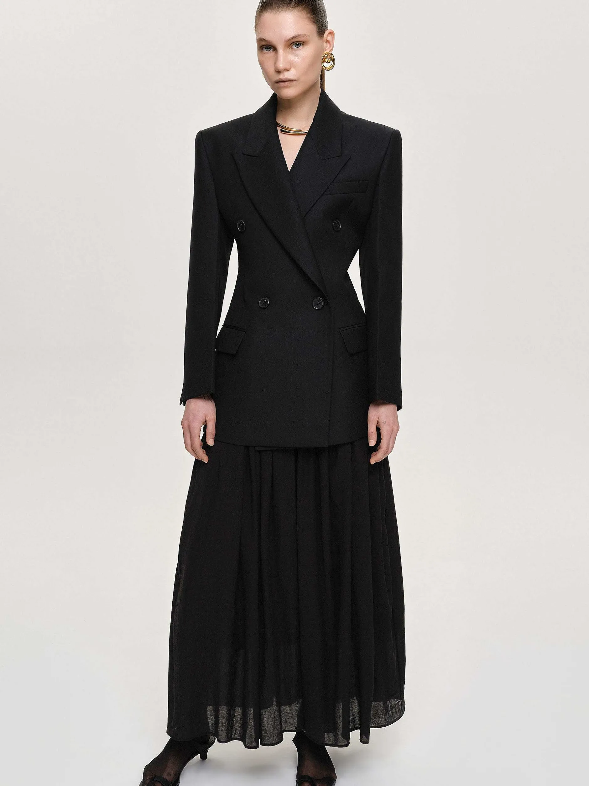 Clothing-Source Unknown Leonara Double Breasted Cinch Blazer, Black