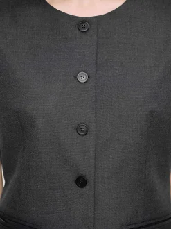 Tops-Source Unknown Long Button Vest, Charcoal Melange