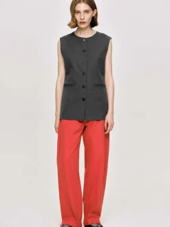 Clothing-Source Unknown Long Button Vest, Charcoal Melange