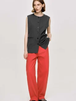 Clothing-Source Unknown Long Button Vest, Charcoal Melange