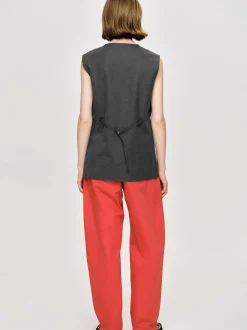 Clothing-Source Unknown Long Button Vest, Charcoal Melange
