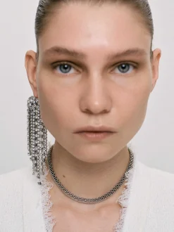 Accessories-Source Unknown Long Rhinestone Earrings, Silver