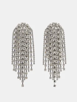 Accessories-Source Unknown Long Rhinestone Earrings, Silver
