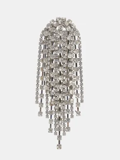 Accessories-Source Unknown Long Rhinestone Earrings, Silver