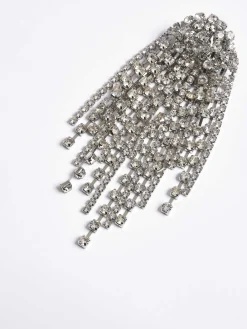 Accessories-Source Unknown Long Rhinestone Earrings, Silver