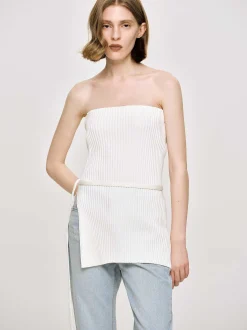 Knitwear-Source Unknown Long Split Rib Knit, White