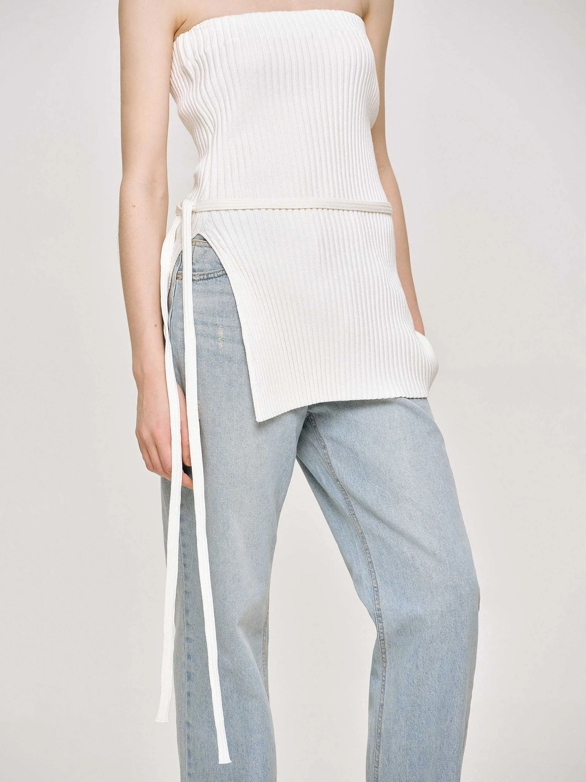 Knitwear-Source Unknown Long Split Rib Knit, White