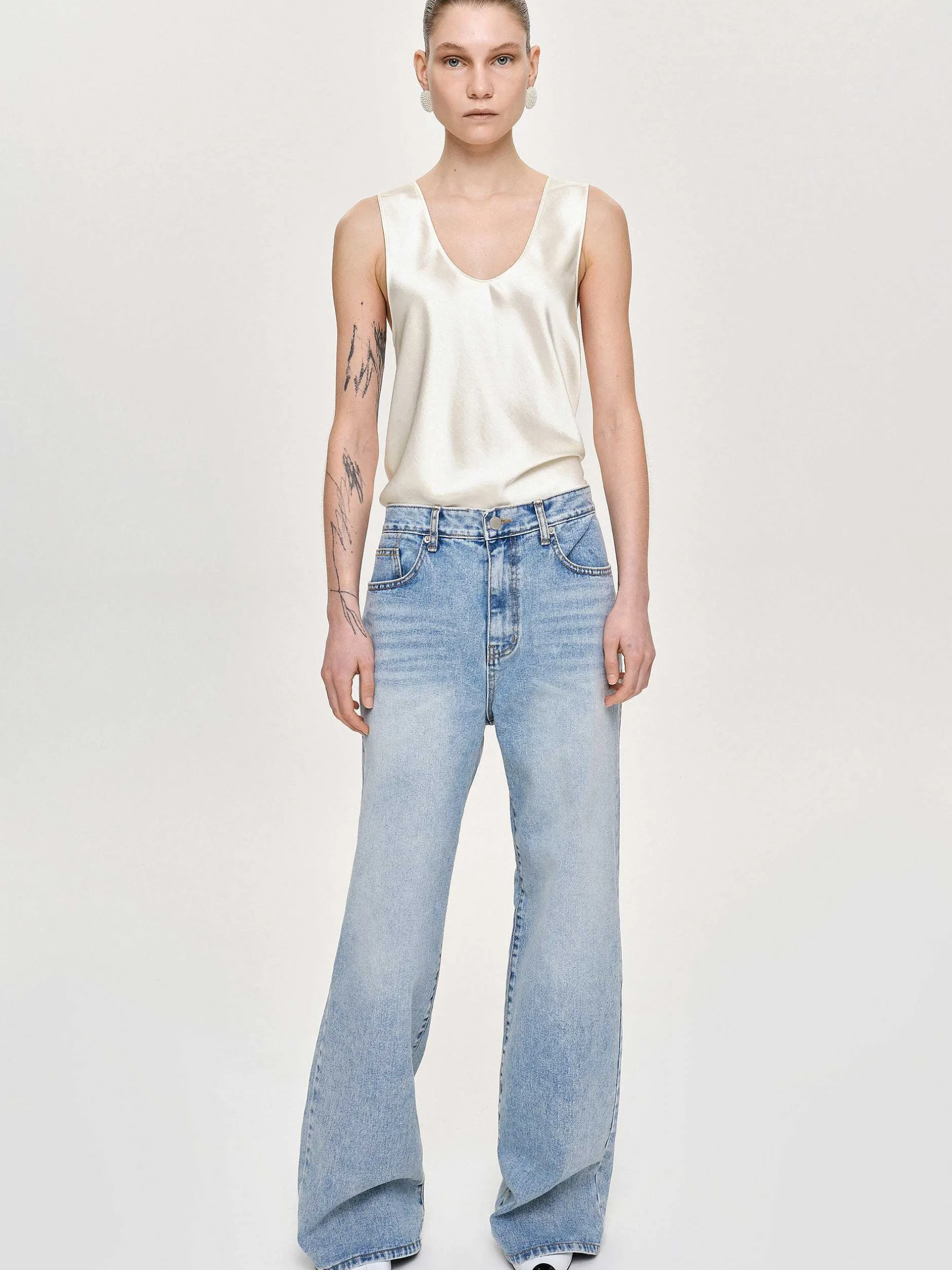 Denim-Source Unknown Long Straight-Leg Jeans, Light Vintage Blue