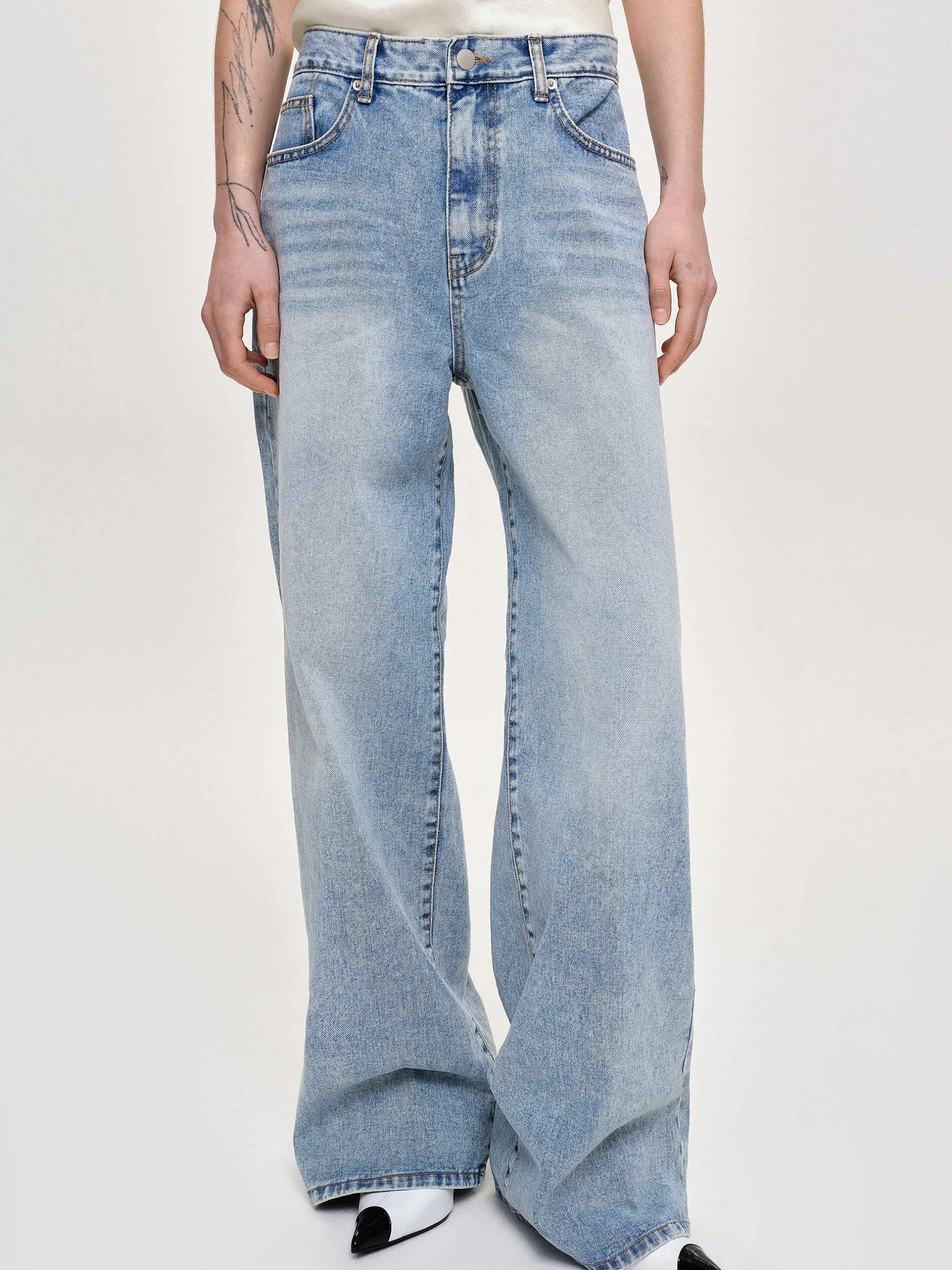 Denim-Source Unknown Long Straight-Leg Jeans, Light Vintage Blue