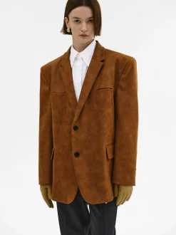 Accessories-Source Unknown Lui Faux Leather Blazer, Rust Brown