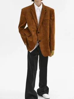 Accessories-Source Unknown Lui Faux Leather Blazer, Rust Brown