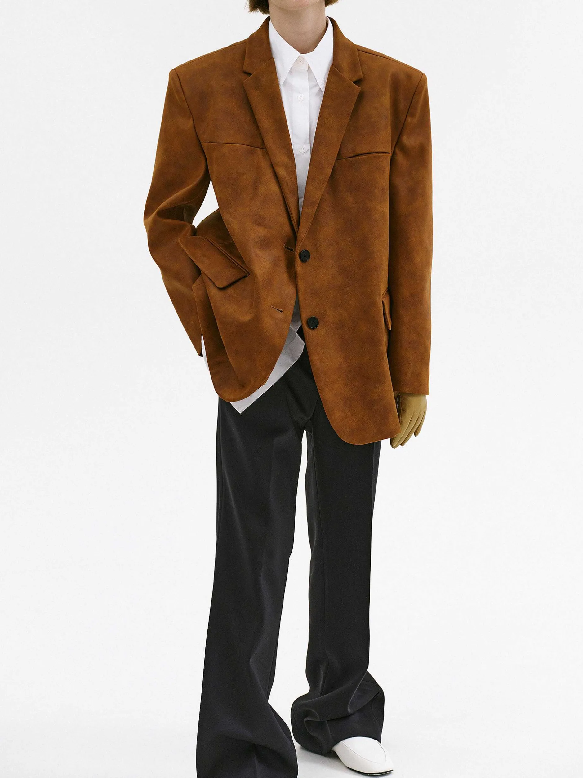 Accessories-Source Unknown Lui Faux Leather Blazer, Rust Brown