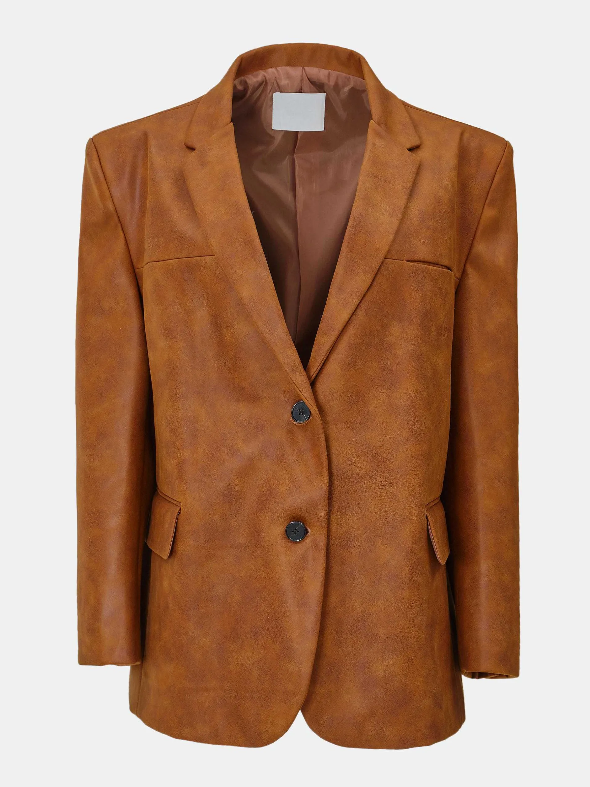 Accessories-Source Unknown Lui Faux Leather Blazer, Rust Brown