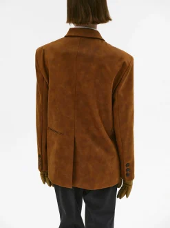 Accessories-Source Unknown Lui Faux Leather Blazer, Rust Brown