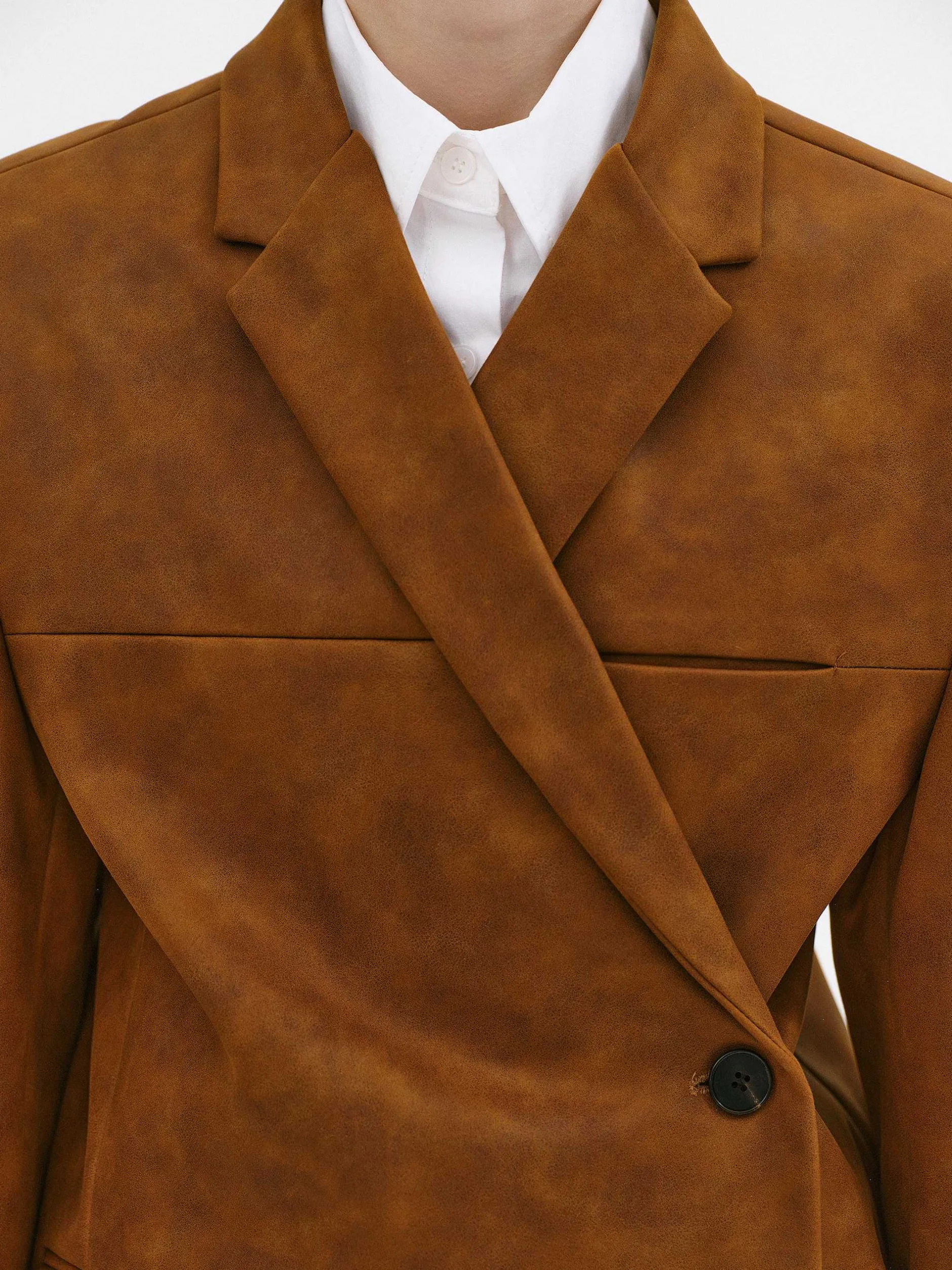 Accessories-Source Unknown Lui Faux Leather Blazer, Rust Brown