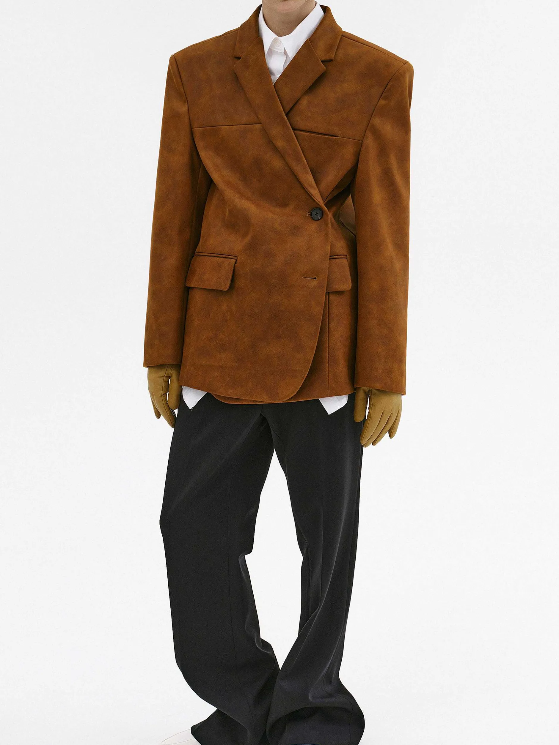 Accessories-Source Unknown Lui Faux Leather Blazer, Rust Brown