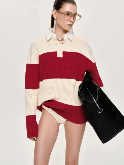 Accessories-Source Unknown Matias Oversized Knit Polo, Red