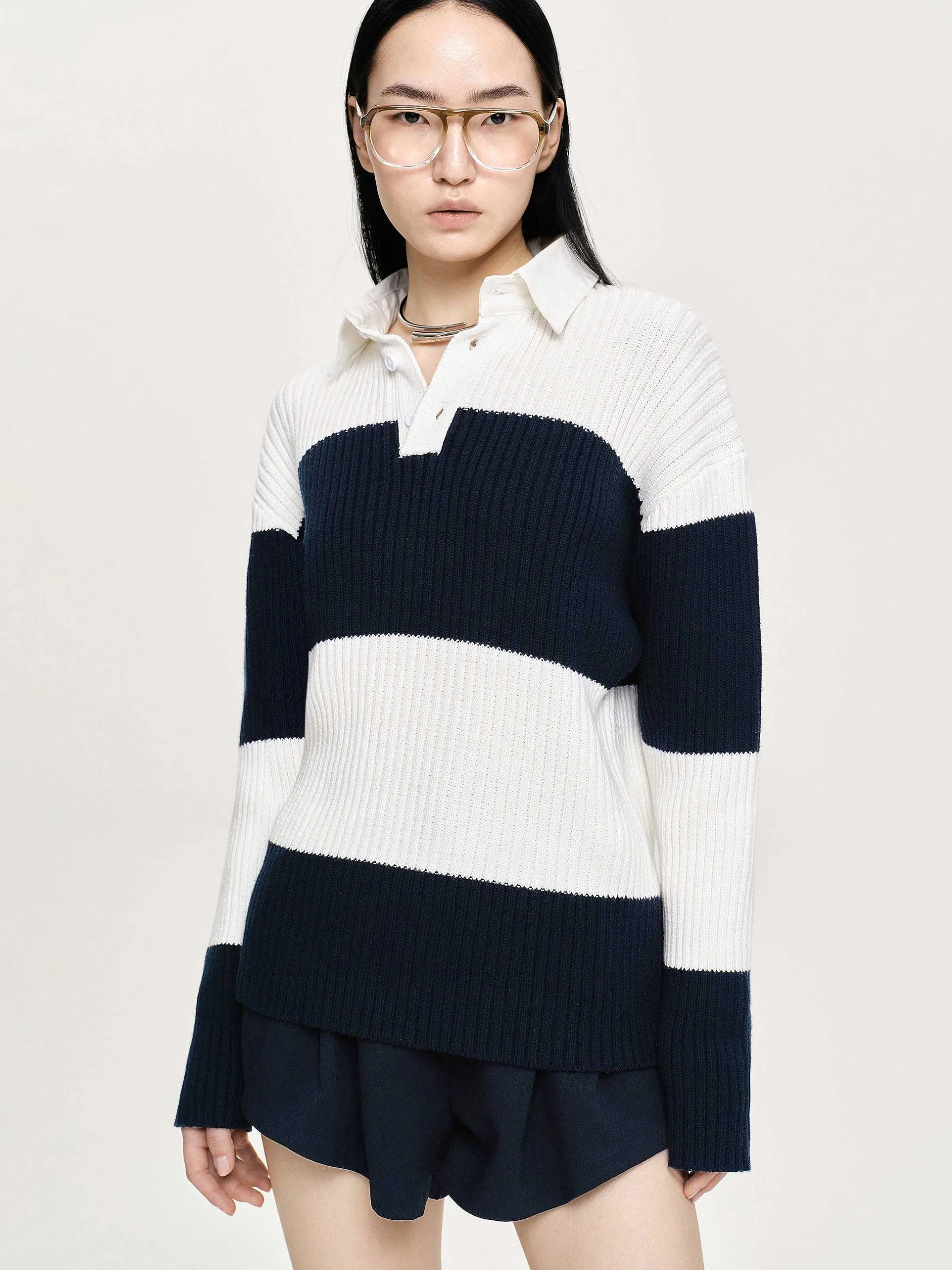 Accessories-Source Unknown Matias Oversized Knit Polo, Navy