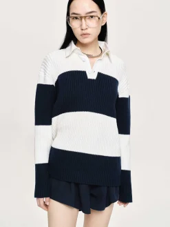 Accessories-Source Unknown Matias Oversized Knit Polo, Navy