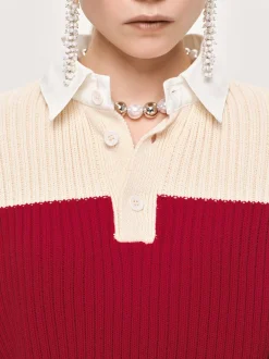 Accessories-Source Unknown Matias Oversized Knit Polo, Red
