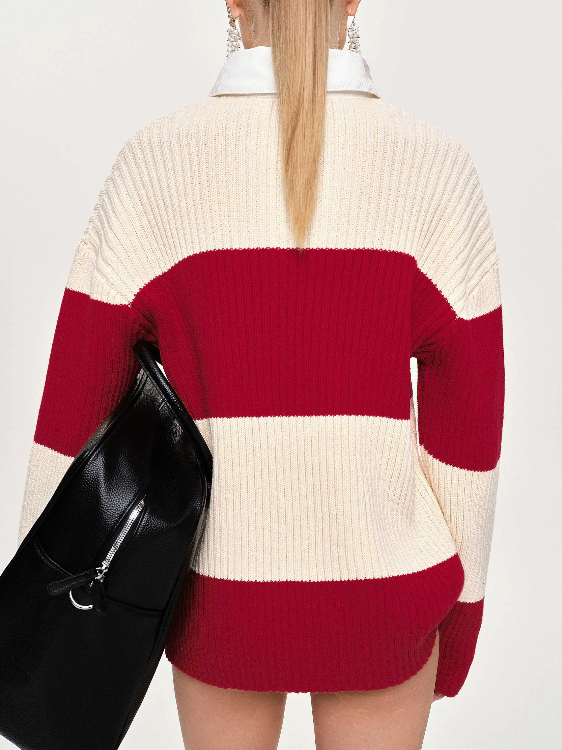 Accessories-Source Unknown Matias Oversized Knit Polo, Red