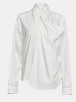 Tops-Source Unknown Mesash Twisted Scarf Blouse, White