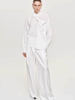 Clothing-Source Unknown Mesash Twisted Scarf Blouse, White