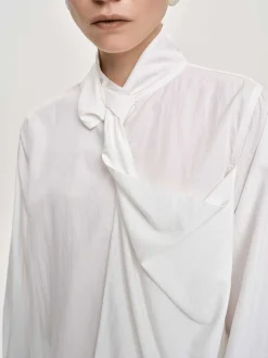 Clothing-Source Unknown Mesash Twisted Scarf Blouse, White